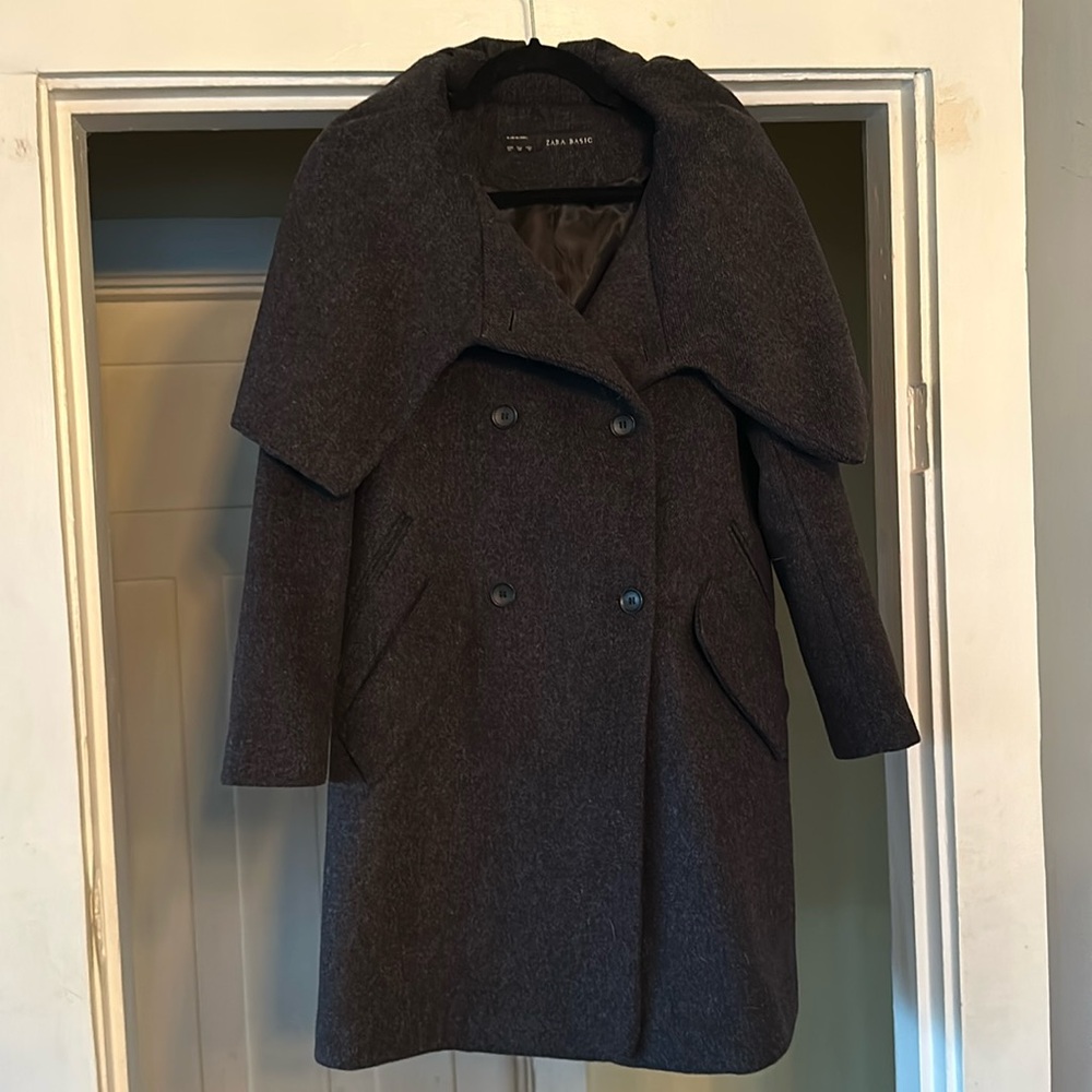 Zara Wool Blend Shawl Collar Coat